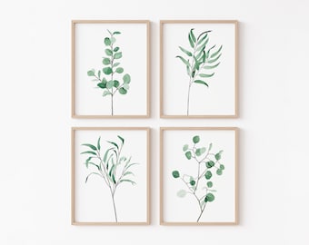 Direct downloaden | Set van 4 muurdecoratieprints met eucalyptusmotief