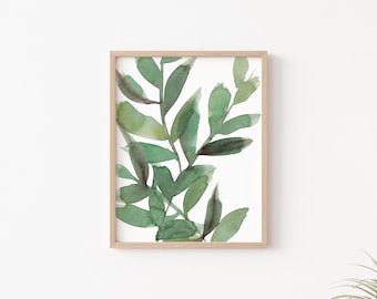 Direct downloaden | Aquarelprint met groene bladeren, botanische muurdecoratie