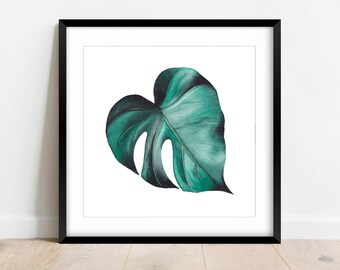 Direct downloaden | Aquarelprint van een Monstera-blad, vierkante wanddecoratie