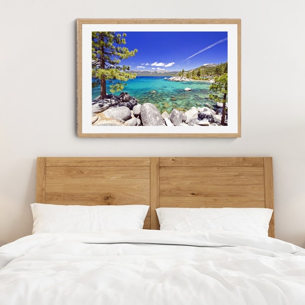 Embrace the Serenity of Lake Tahoe Art Print, Nature's Majesty, Alpine Lake Decor print, Mountain Wall Art, Coastal Print