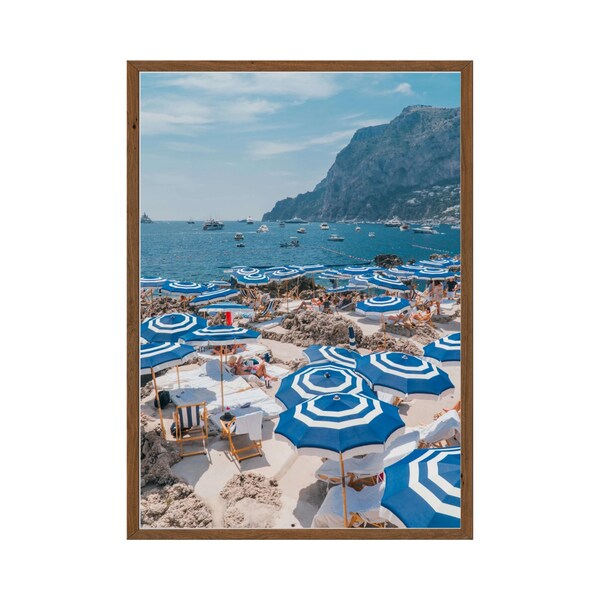 Sun-Kissed Beah wall art, Beach Umbrella in Capri, Italy - Art Print, Travel Photography