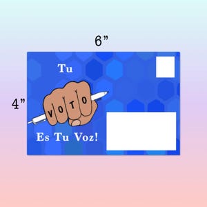 Cartes postales d'engagement des électeurs Tu Voto es tu Voz, verso vierge, transero blanco