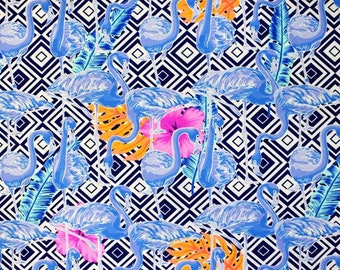 Flamingo Multi Geometric Printed Spandex | Blue Moon Fabrics