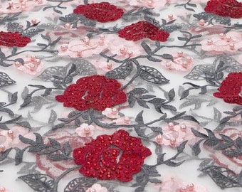 Rose and Vine Embroidered Mesh | Blue Moon Fabrics