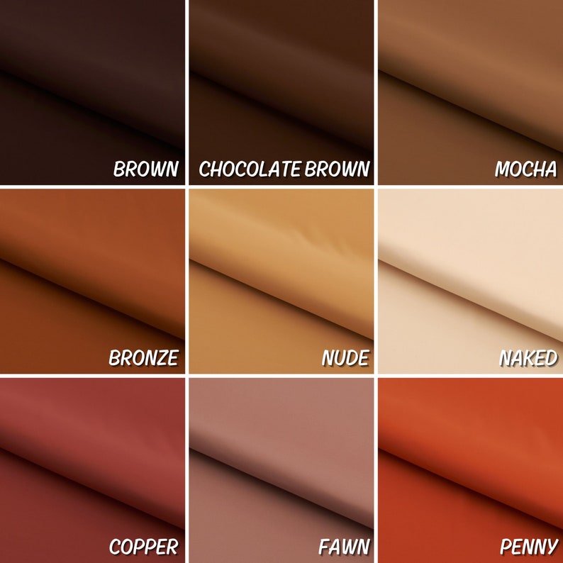 Pu&ograve; includere: Una cartella colori che mostra nove diverse tonalit&agrave; di marrone, tra cui marrone, marrone cioccolato, moka, bronzo, nudo, nudo, rame, marrone chiaro e penny.