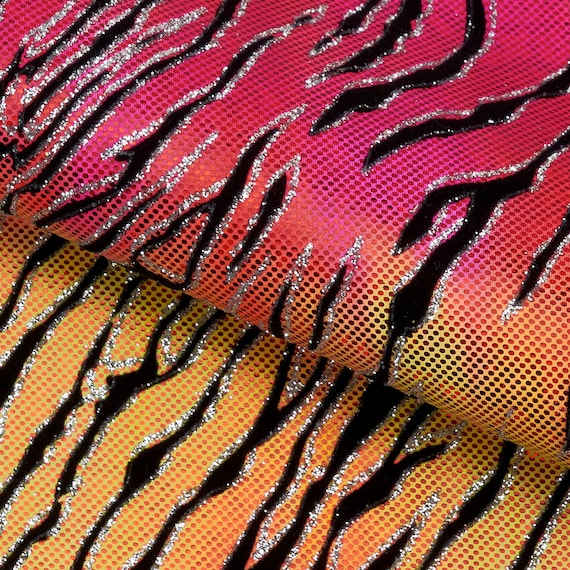 Serengeti Foil Glittered Flocked Stretch Spandex | Blue Moon Fabrics