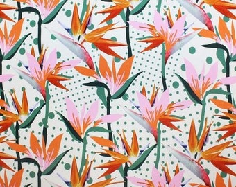Dotted Birds of Paradise Printed Spandex | Blue Moon Fabrics