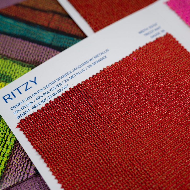 Ritzy Crinkle Nylon Polyester Spandex with Metallic Color Card | Blue Moon Fabrics