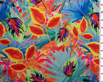 Watercolored Tropical Palms Printed Spandex Fabric | Blue Moon Fabrics