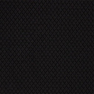 Puede incluir: Primer plano de una tela negra con un patrón de diamantes repetidos. La textura parece tejida, creando un diseño sutil en forma de rejilla en la superficie. El color oscuro y el patrón sugieren un material duradero.