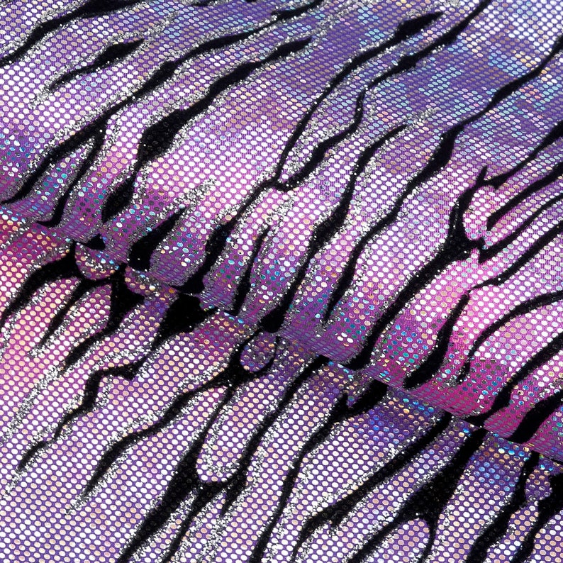 Serengeti Foil Glittered Flocked Stretch Mesh | Blue Moon Fabrics