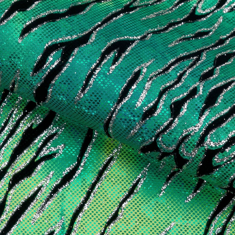 Serengeti Foil Glittered Flocked Stretch Mesh | Blue Moon Fabrics