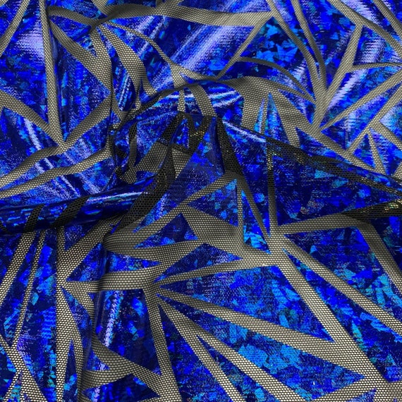 Abstract Triangle Foil Printed Mesh Fabric | Blue Moon