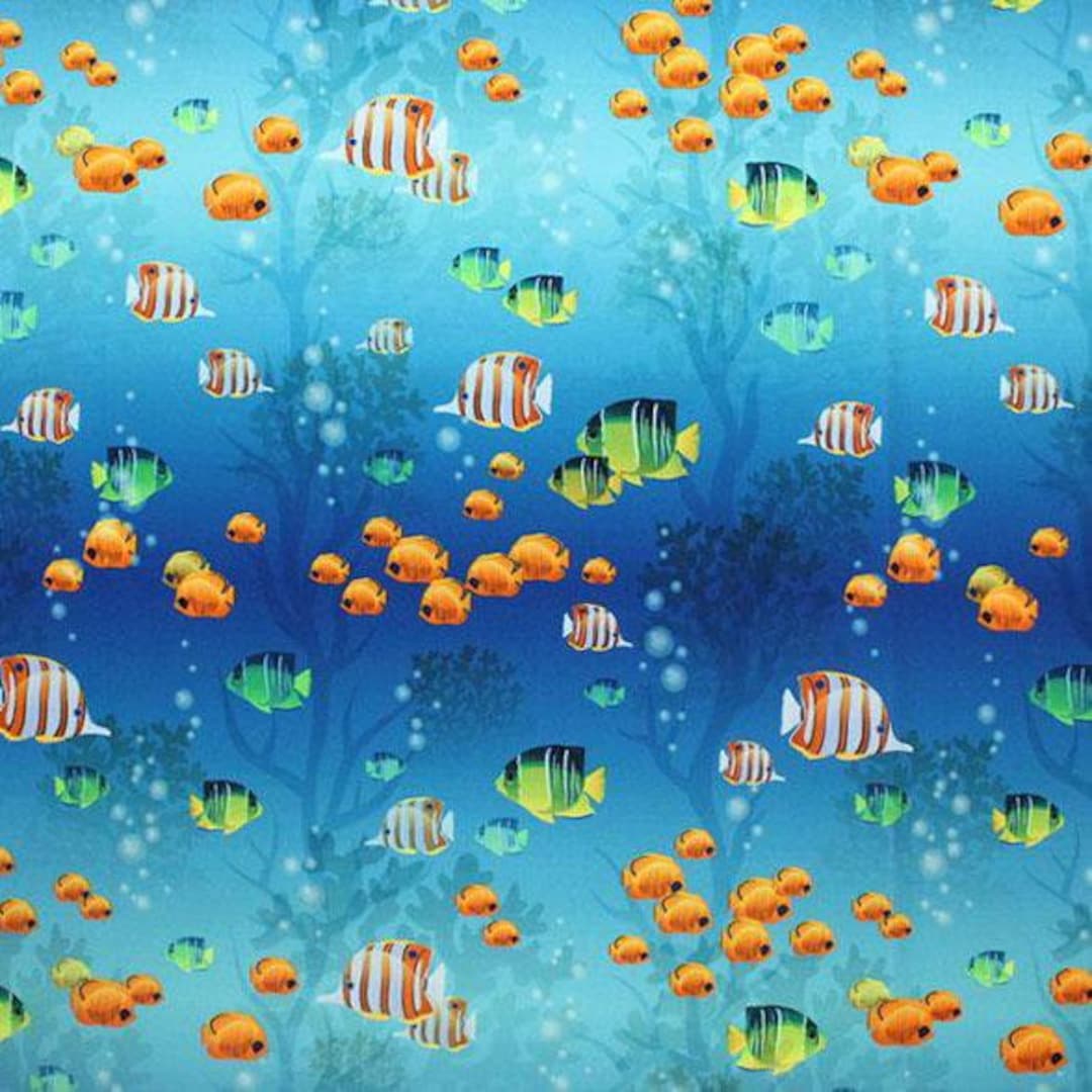Epic Aquarium Printed Spandex Fabric | Blue Moon Fabrics - Etsy