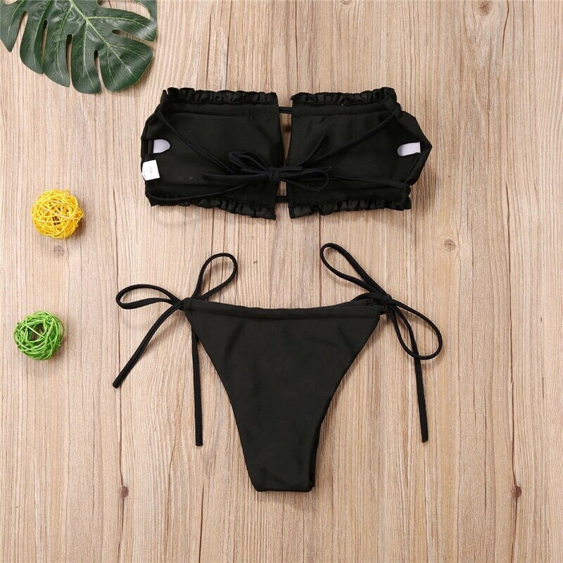 HOT Sexy Folds Black Bikini Women Swimwear Bathing Suit - Etsy