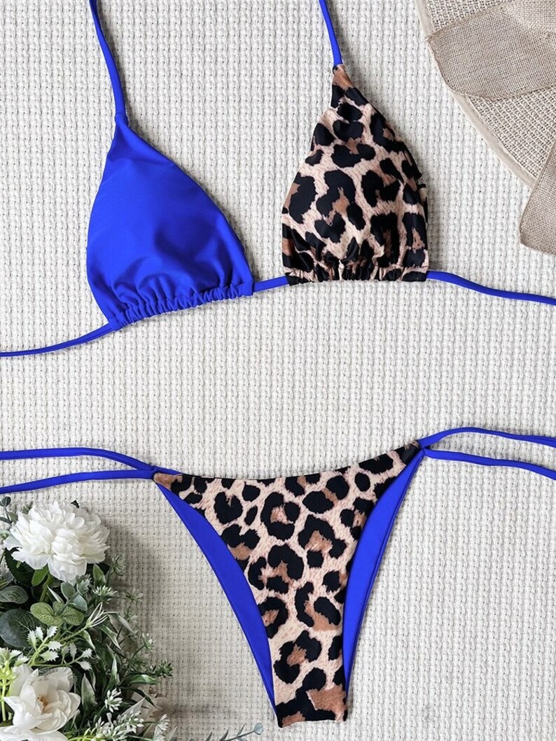 7 Colors Splicing Halter Leopard Bikini Female Swimsuit Women Etsy