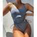 Ribbed Swimsuit One Piece 2021 High Cut Swimwear Women Tie Waist Bodysuit Solid Bathing Suit Sexy Beachwear Summer New 