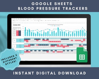 Monthly Blood Pressure Tracker AM PM Google Sheets | Hypertension Hypotension | Chronic Pain | Daily Health Wellness Log | Digital Download