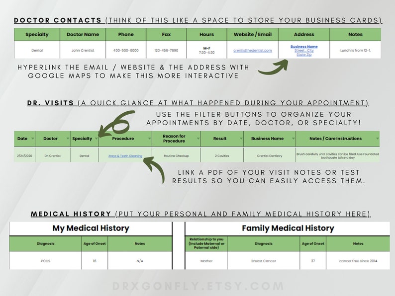 Doctor's Appointment Organizer Google Sheets Autoimmune Diseases Chronic Pain Illnesses Medical History Spreadsheet Digital Download image 7