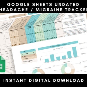 Headache Migraine Symptom Tracker Google Sheets Undated Dysautonomia POTS Chronic Pain Illnesses Journal Log Digital Download image 1