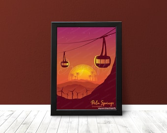 Palm Springs Tram Sunset Print | Digital Illustration | Coachella Valley Desert | Luster / Metallic | Abstract Artwork | California Scenery