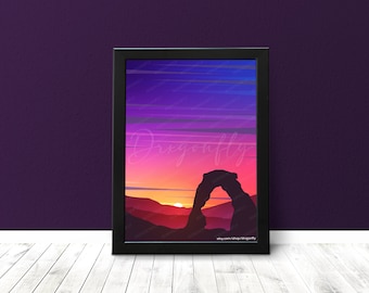 Arches National Park Print | Utah Desert | Grand County Moab | Abstract Digital Illustration | Sunset Landscape Artwork | Travel Destination