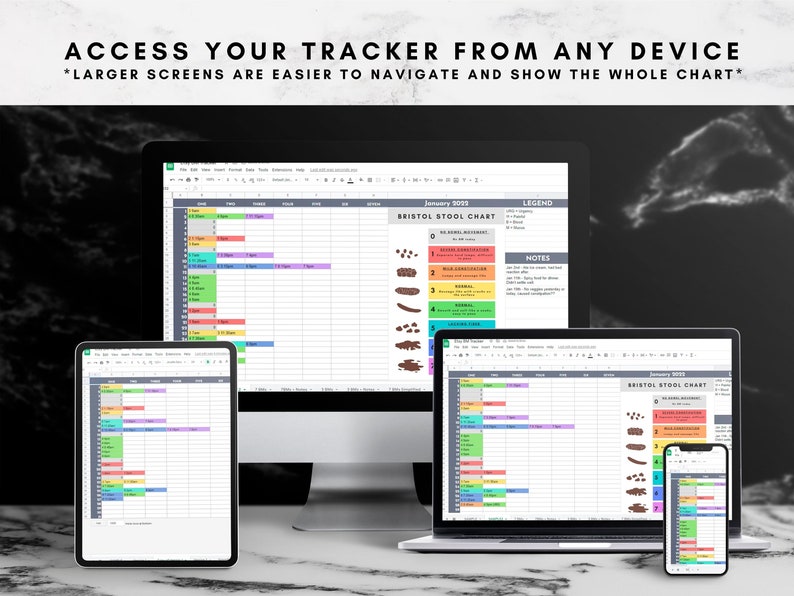 Stool Spreadsheet Monthly IBS Tracker Google Sheets | Customizable Bowel Movement Log ...