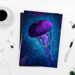 Electrifying Jellyfish Print Underwater Ocean Aquarium Purple Mystical Magical Sea Creatures Digital Art Painting Luster / Metallic image 4