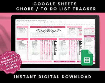 Chores Cleaning To Do List Tracker Google Sheets | Daily, Weekly, Monthly, & Annual Habit Spreadsheet Template Reusable Digital Download