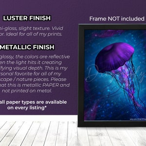 Electrifying Jellyfish Print Underwater Ocean Aquarium Purple Mystical Magical Sea Creatures Digital Art Painting Luster / Metallic image 3