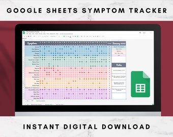 Monthly Symptom Tracker Google Sheets | Autoimmune Diseases | Chronic Pain Illnesses | Daily Habit Health Wellness Log | Digital Download