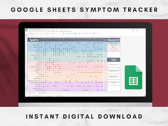Monthly Symptom Tracker Google Sheets | Autoimmune Diseases | Chronic Pain Illnesses | Daily Habit Health Wellness Log | Digital Download