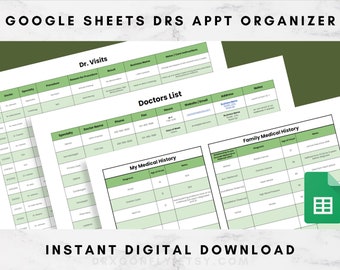 Doctor's Appointment Organizer Google Sheets | Autoimmune Diseases | Chronic Pain Illnesses | Medical History Spreadsheet | Digital Download