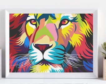 Lion par numéro Kit imprimable Lion couleur par numéro Art projet Pop Art bricolage peinture chat sauvage peinture par numéro Kit SD0399