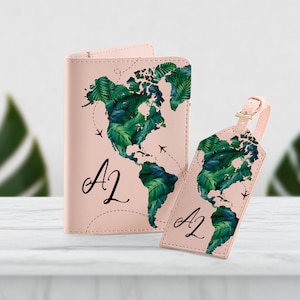World Map Passport Holder & Luggage Tag Set: Personalized Travel Accessories