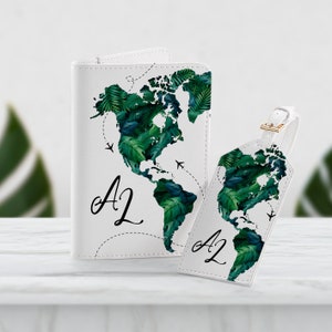 Mappa del mondo in marmo verde Il tuo nome sul portapassaporto Custodia in pelle PU per carte Custodia da viaggio Accessori da donna Portafoglio con etichetta per bagaglio SD0365
