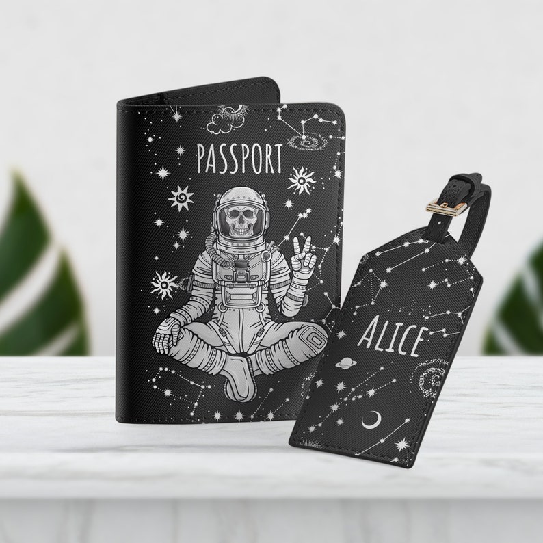 Skeleton Document Organizer Travel Set Space Passport Holder Luggage Tag Personalized Travel Set Luggage Tag Passport Card Holder SD0363 image 2