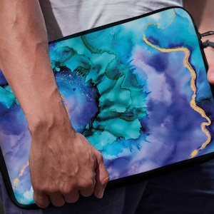 Blue Marble Laptop Sleeve: Watercolor Green Paints Design