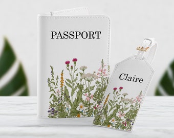 Wild Flowers Passport Holder Travel Set Luggage Tag Personalized Travel Set Print Custom Cover Outstanding Document Organizer SD0370