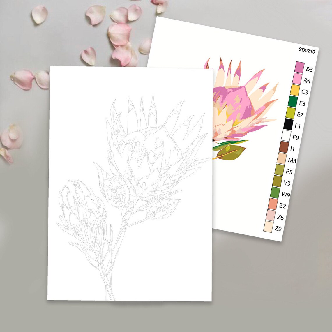 Pink Flowers Painting by Number Coloring Page Printable Flower - Etsy