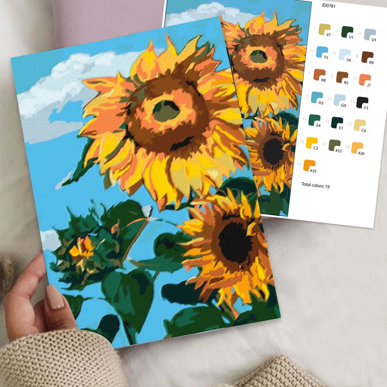 Sunflowers Color by Number Floral Art Project DIY Painting Etsy