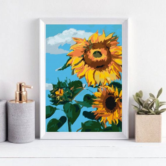 Sunflowers Color by Number Floral Art Project DIY Painting Etsy