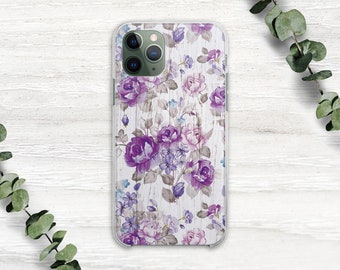 Purple Floral iPhone 13 Case iPhone 13 Pro Max Case For Women  Phone Case For iPhone 12 Clear Samsung Galaxy S21 Plus Pixel 6 Cases SD0031