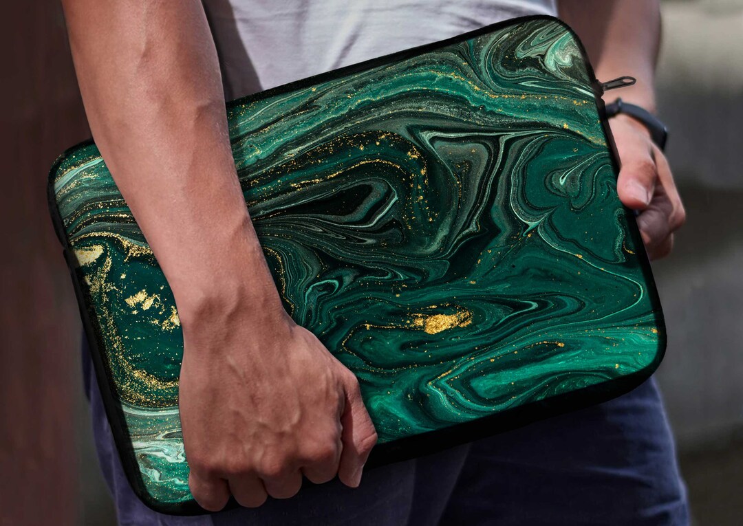 Green Marble Laptop Sleeve Minerals Carry Bag Stone Laptop Etsy