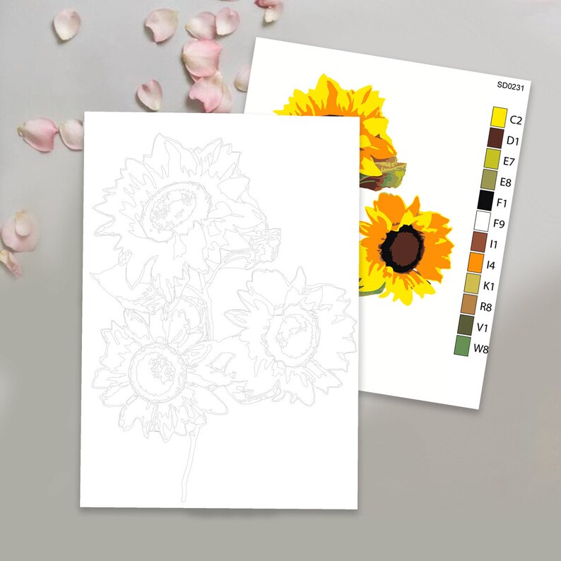 Sunflowers Color by Number Kit Printable Flower Color by Etsy UK