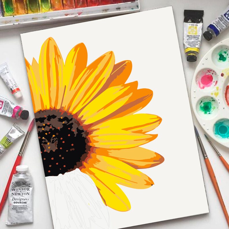 Sunflower Color by Number Kit Printable Flower Color by Number Etsy UK
