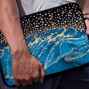 Blue Marble Laptop Sleeve: Golden Dots Art, Neoprene 12/13/15 inch