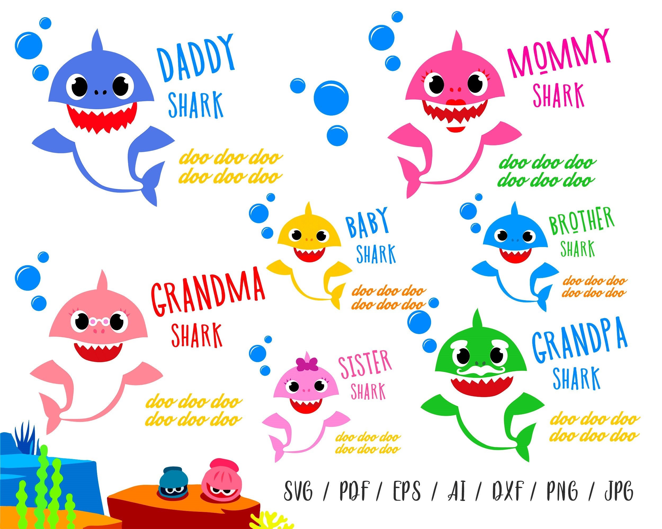 Baby Shark Mommy Shark Print Ai And Svg Daddy Shark Svg Files Clipart