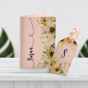 Sunflowers Passport Holder And Luggage Tag Travel Set Initials Document Wallet Card Holder Custom Design Passport Covers Organizer SD0357