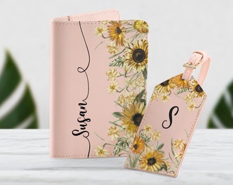 Sunflowers Passport Holder And Luggage Tag Travel Set Initials Document Wallet Card Holder Custom Design Passport Covers Organizer SD0357